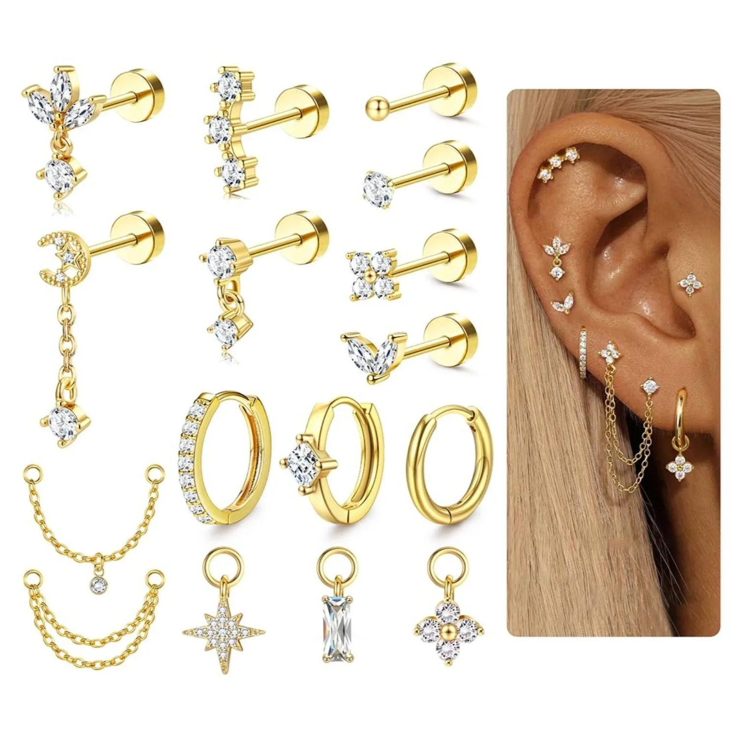 Body Jewelry Surgical Steel - Brincos de cartilagem de calibre 16