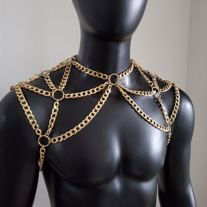 Punk masculino ombro corpo cor - Body Jewelry Necklace avaliação e preço